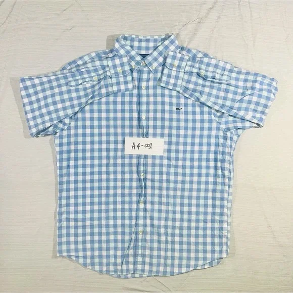 Vineyard Vines Slim Fit Whale Shirt Blue Check Long Sleeve‎ Button Up Size Large - Picture 8 of 8